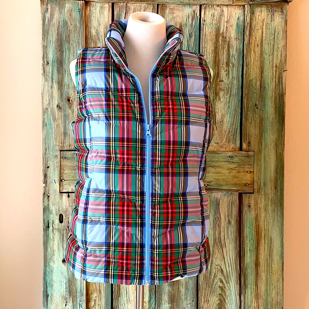 🎄Lands End Plaid Puffer Vest Size M🎄
